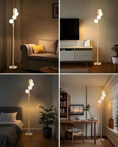 Miniatura 2 de Lightdot Lámpara de pie de globo regulable de 64 pulgadas (brillo ajustable), lámparas de pie doradas con 4 bombillas G9 de 3000 K, cuidado de ojos