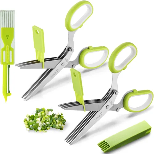 Miniatura 9 de Tijeras de hierbas con 5 cuchillas y kit de limpieza, tijeras de cocina de acero inoxidable para hierbas, lechuga, cilantro, aptas