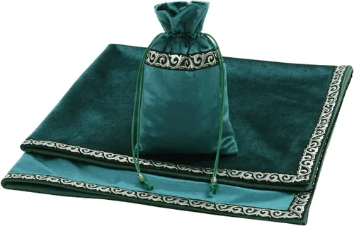 Miniatura 4 de BLESSUME Mantel de tarot de altar adivinación Wicca terciopelo cuadrado con bolsa de tarot (verde)