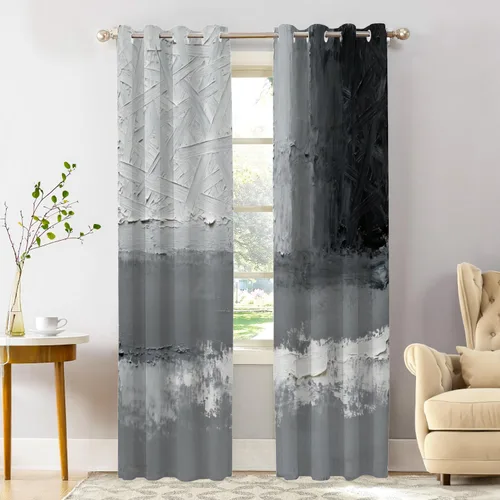 Miniatura 202 de Shrahala Beige and Orange Abstract Art Brushstrokes Blackout Curtain Tiers, Abstract Oil Paint Kitchen Valance Light Blocking Tier Drapes with Rod