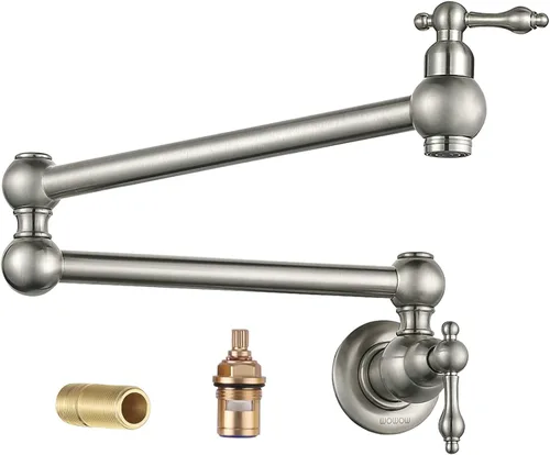 Miniatura 7 de WOWOW Grifo Llenador de Ollas Dorado, Grifo Plegable de Cobre de Montaje en Pared con 2 Manijas con Brazos Oscilantes de Doble Articulación, Grifo