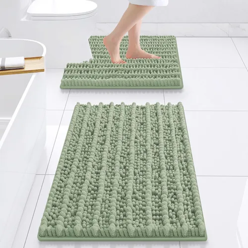 Miniatura 16 de Smiry Juego de 2 alfombras de baño, suaves y absorbentes, parte trasera de goma antideslizante, lavables a máquina, juego de alfombras de baño