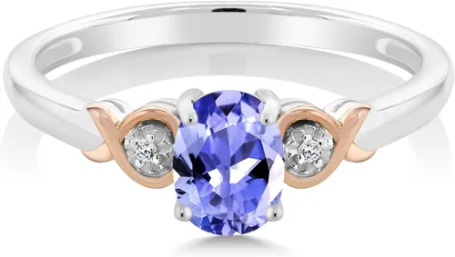 Miniatura 49 de Gem Stone King Anillo de compromiso de plata de ley 925 y oro rosa de 10 quilates, piedra preciosa ovalada de 0.276 x 0.197 in, con acento