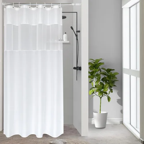 Miniatura 9 de UFRIDAY - Cortina de ducha de tela moderna en negro y blanco, 48 x 72 pulgadas, cortina de ducha de tela para baño y bañeras, lavable a máquina