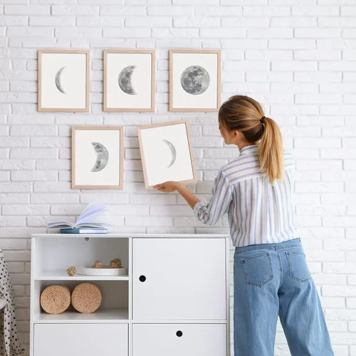 Miniatura 5 de HAUS AND HUES Fases de la luna - Decoración de pared – Juego de 5 impresiones de fases lunares, arte de pared de fases lunares para dormitorio, arte