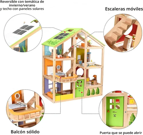 Miniatura 5 de Casa de muñecas de madera "All seasons" amoblada con accesorios para niños de Hape