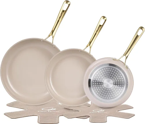 Miniatura 10 de Chef Power Sartén de cerámica con mango de acero inoxidable, juego de 5 piezas, sartén antiadherente, apta para lavavajillas y horno, gris azul
