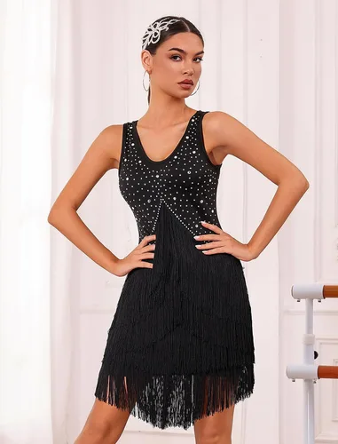 Miniatura 3 de Vestido de baile latino con flecos de borlas de diamantes de imitación para mujeres, trajes de baile de salón de competición, vestidos de tango