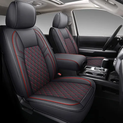 Miniatura 14 de Coverado Tundra - Juego completo de fundas de asiento de automóvil de cuero para camiones, fundas de asiento de automóvil, protector de ajuste Rojo