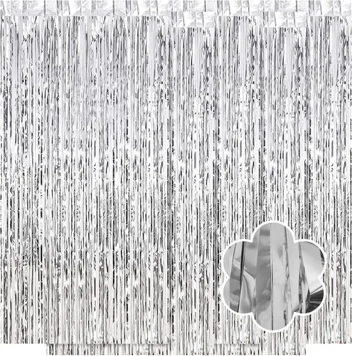 Miniatura 37 de Paquete de 5 cortinas de papel de aluminio negro de 3.2 x 9.8 pies, cortinas de oropel metálico con flecos, telón de fondo para cabina de fotos