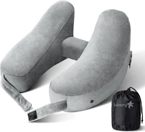 Miniatura 6 de Sunany Almohada cervical de viaje para almohada de avión que soporta cómodamente la cabeza, el cuello y la barbilla, almohada de viaje inflable