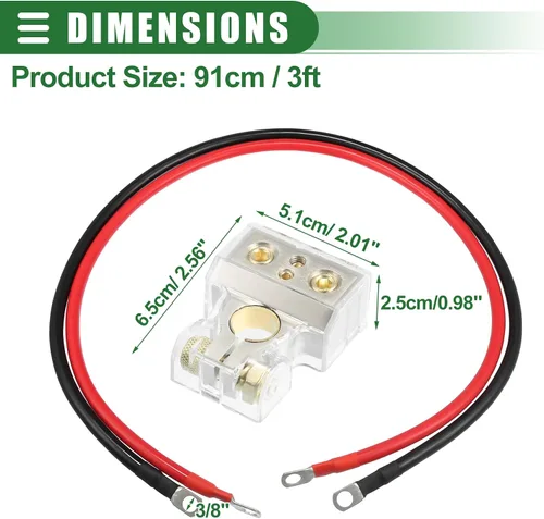 Miniatura 4 de Motoforti Cables de batería universales de calibre 4 AWG con terminal de batería, 3 pies de longitud de 3/8 pulgadas en lengüetas, desconexión