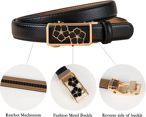 Miniatura 338 de Cinturón de cuero clásico con hebilla de metal para mujer con vestido de jeans