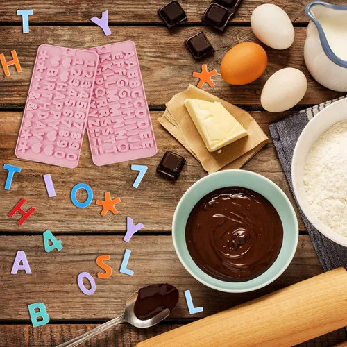 Miniatura 4 de Patelai 4 moldes de letras de chocolate, de silicona, para San Valentín, alfabeto, número, pastel, pastel, bandeja de decoración de dulces