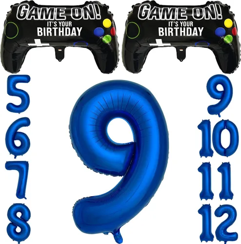 Miniatura 5 de Suministros de fiesta de videojuegos azul marino para decoración de fiesta de 5º cumpleaños para niños, 2 paquetes de globos de juego con globo azul