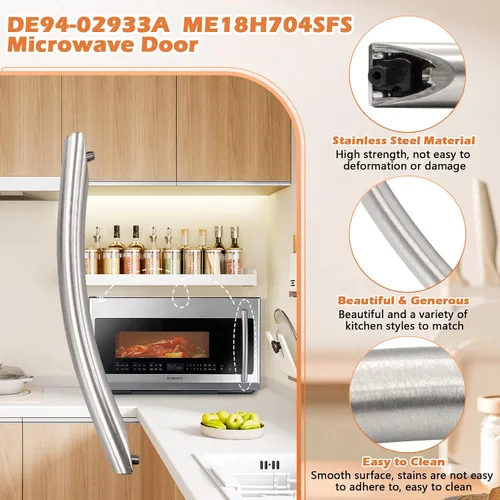 Miniatura 3 de Repuesto ME16A4021AS para manija de puerta de microondas Samsung SMH1816S MC17F808KDT SMH1926S ME18H704SFS DE94-02933A ME16H702SES DE94-04313F
