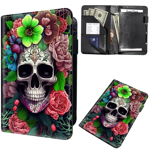 Miniatura 22 de Libreta de pedidos para camarera, cartera de cuero con bolsillo con cremallera oculta, soporte para bolígrafos, lindo organizador para camarera