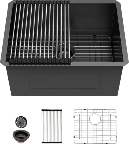 Miniatura 19 de Sarlai - Fregadero de cocina, de 30 x 18 pulgadas, empotrado, simple, de acero inoxidable calibre 16
