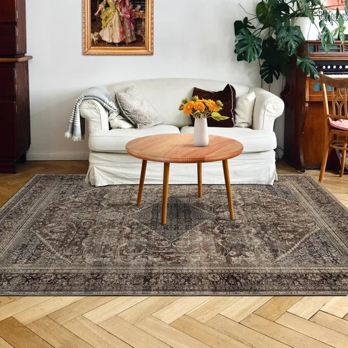 Miniatura 6 de Alfombra de área de 5 x 7, alfombra bohemia vintage, ultra suave, de pelo bajo, lavable, antideslizante, resistente a las manchas, alfombra impresa