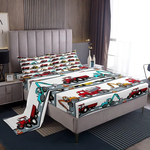 Miniatura 20 de Erosebridal Juego de sábanas de coche de policía para niños, tamaño individual, camión de bomberos, ambulancia, juego de sábanas de dibujos animados