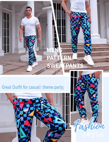 Miniatura 5 de Pantalones deportivos para hombre, disfraces de entrenamiento de los años 80, divertidos pantalones deportivos con bolsillos, pantalones deportivos