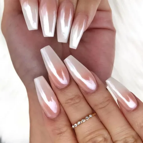 Miniatura 9 de 2 piezas de polvo de uñas cromado blanco lunar, polvo de uñas cromado perla aurora, polvo de pigmento de azúcar blanco brillante holográfico con Luz