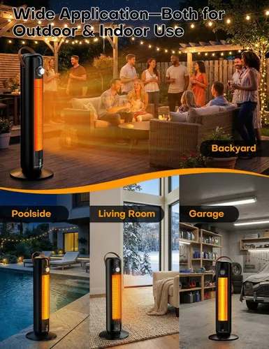 Miniatura 5 de Calentador de espacio de 24 pulgadas con 4 modos de calor, oscilación de 70°, protección contra sobrecalentamiento y vuelco, calentadores eléctricos