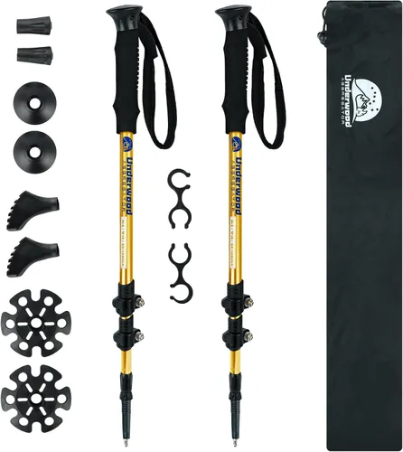 Miniatura 8 de Bastones de senderismo plegables – Paquete de 2 bastones de senderismo ajustables de aluminio, bastones ligeros para mujeres, hombres, personas Negro