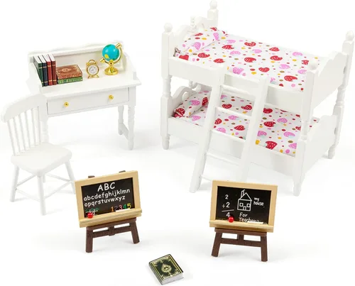 Muebles de casa de muñecas en miniatura a escala 1 y 12 – Juego de cama de casa de muñecas de madera – Muebles para casa de muñecas Juguetes Incl