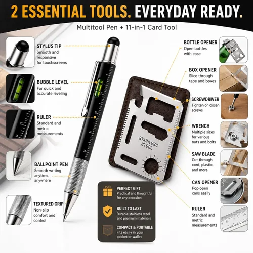 Miniatura 3 de Regalos para hombres: bolígrafo multiherramienta 6 en 1 y juego de herramientas para tarjetas 11 en 1, accesorios geniales para hombres, regalos