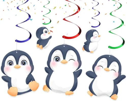 Pingüino 10 piezas de decoración de remolinos colgantes – Bonitos suministros de fiesta de pingüinos para cumpleaños de niños, baby shower, invierno
