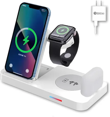 Cargador inalámbrico, estación de carga inalámbrica 6 en 1, soporte de cargador inalámbrico rápido para iPhone 15 14 13 12 11 Pro Max XR XS 8 Plus,