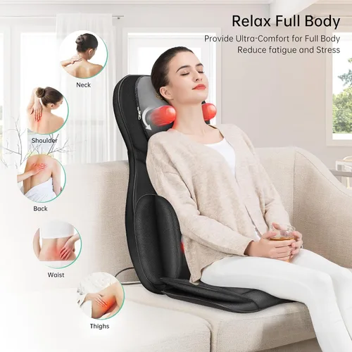 Miniatura 3 de SNAILAX - Masajeador Shiatsu para espalda con calor, almohadilla de masaje para silla de amasamiento 3D, masajeador para cuello y espalda