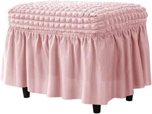Miniatura 12 de GAWEKIQE Fundas otomanas de tela de sirsaca de alta elasticidad, funda para reposapiés con falda, rectangular, moderno, protector de muebles