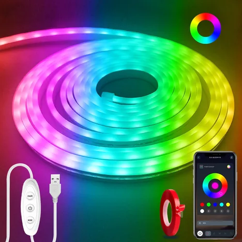 Miniatura 10 de Tira de luces LED de neón, tira de luces LED alimentada por USB de 6.6 pies, luz de cuerda RGB de cambio de color de 5V con sincronización de música