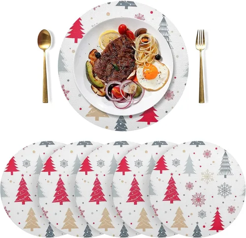 Miniatura 3 de Manteles individuales de mesa redonda de árboles de Navidad estilizados, resistentes al calor, antideslizantes, lavables, para cocina, talla 1 x