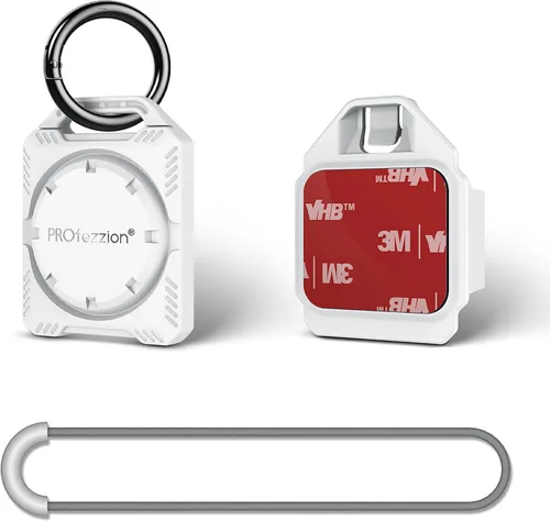 PROfezzion Secure Air Tag Holder Case with Key Ring, 3M Adhesive Mount and Loop Strap for Keychain, Dog Collar, Backpack, Luggage Bag, Bike, Car &