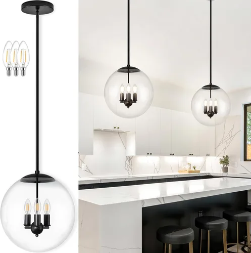 Miniatura 31 de Bagood Lámpara Colgante de Globo de 6" Dorada Lámpara Colgante de Mediados de Siglo Luces Colgantes de Globo para Isla de Cocina Acabado en Latón