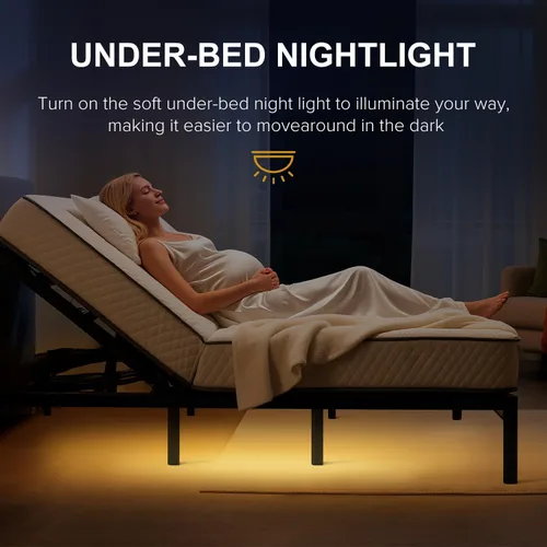 Miniatura 3 de Base de cama ajustable Queen – Base eléctrica ajustable con control remoto inalámbrico, gravedad cero y masaje, carga USB y almacenamiento debajo