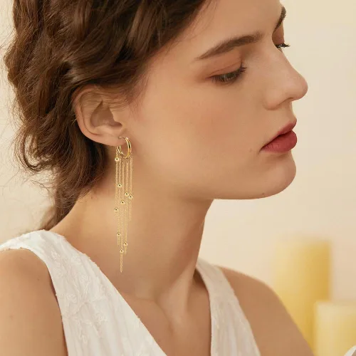 Miniatura 6 de UNICRAFTALE 5 pares de aretes de aro de acero inoxidable 304 dorados de calibre 10 con 5 bucles horizontales, accesorios de aretes de borla