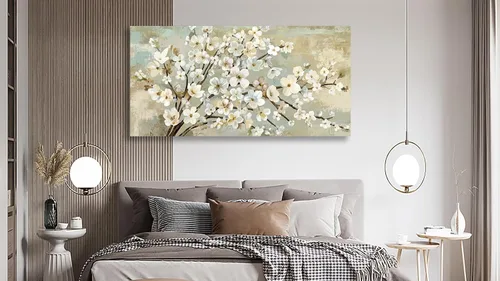 Miniatura 4 de arteWOODS Arte de Pared en Lienzo de Flores - Cuadros de Ramas de Flores Beige Decoración de Pared Pintura Botánica Rústica Marrón Obra de Arte