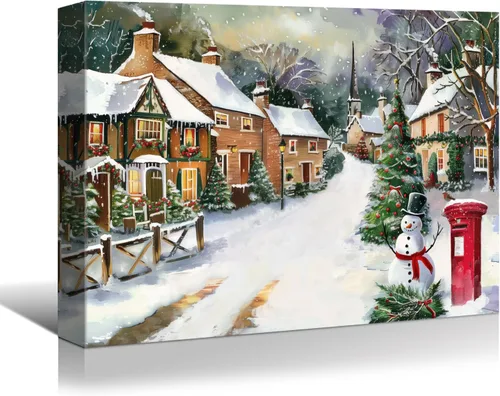 Miniatura 33 de Denozer - Arte de pared de muñeco de nieve de Navidad, impresiones artísticas sobre lienzo para dormitorio, sala de estar, decoración de pared