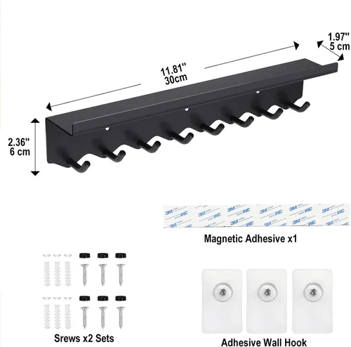 Miniatura 7 de Volnamal Soporte de pared para llaves, ganchos magnéticos para llaves y bandeja organizadora de correo con 8 ganchos, colgador adhesivo para llaves
