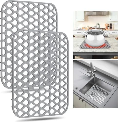 Protectores de fregadero para fregadero de cocina, 2 alfombrillas de cocina de silicona de 13.58 x 11.6 pulgadas, protector inferior antideslizante