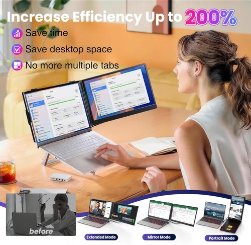 Miniatura 8 de CIDETTY Extensor de pantalla para portátil de 0.27 pulgadas, ultrafino, monitor portátil dual de 14 pulgadas FHD 1080P IPS, USB-C/HDMI Plug & Play