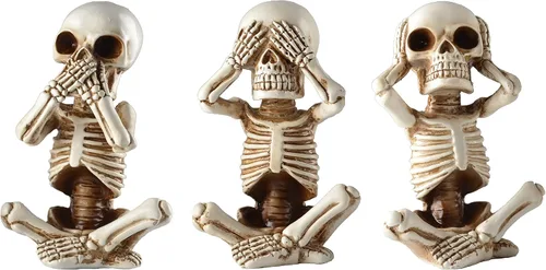 JORAE Estatua de esqueletos Hear See Speak No Evil Baby Halloween Figurines decorativos para el hogar, juego de tres, 4.8 pulgadas, poliresina