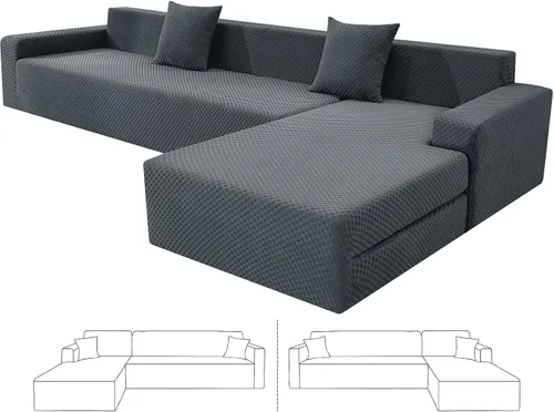 Miniatura 22 de ZNSAYOTX Fundas para sofá modular, fundas elásticas de jacquard con parte inferior elástica para sofá modular en forma de L, 2 protectores de sofá