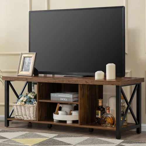 Miniatura 13 de GAZHOME Soporte de TV para TV de hasta 55 pulgadas, mueble de TV con almacenamiento abierto, unidad de consola de TV con estantería para sala de Gris