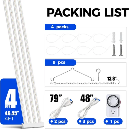 Miniatura 9 de Barrina TX-L63 - Luces de cultivo de 3 pies para plantas de interior, 252 W (4 x 63 W), 4 paneles LED de cobertura más amplia, espectro completo