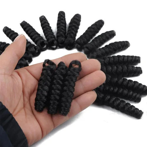 Miniatura 6 de Saniay - 3 paquetes de trenzas de ganchillo cortas trenzadas de ganchillo con espiral, rizos con espiral jamaicana, 20 mechones por paquete